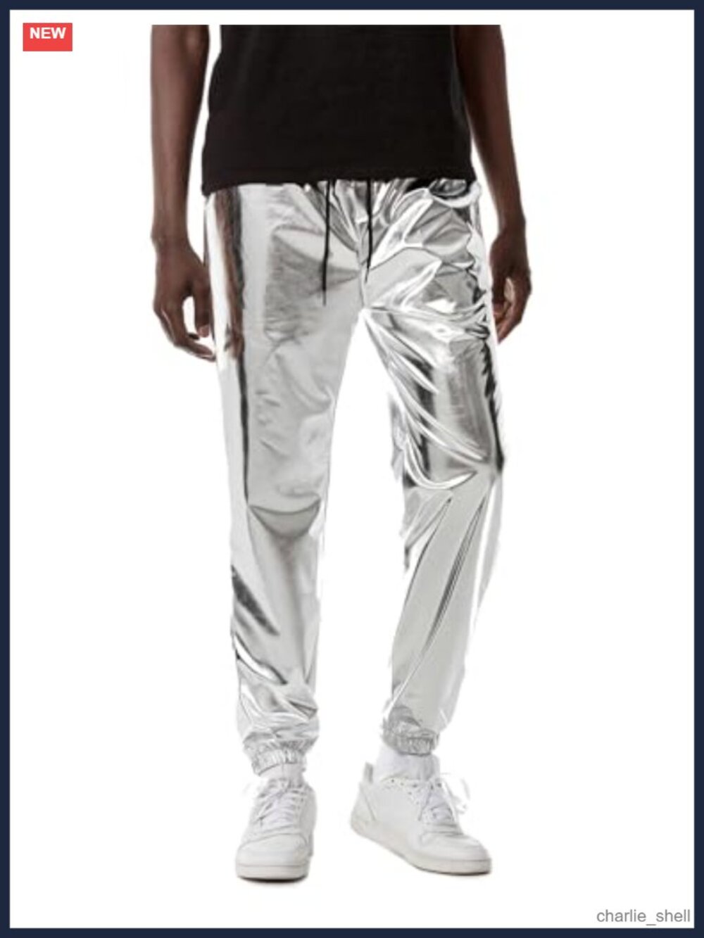 Mens Metallic Shiny Jogger Sweatpants Drawstring Elastic Waist Party Clubwear